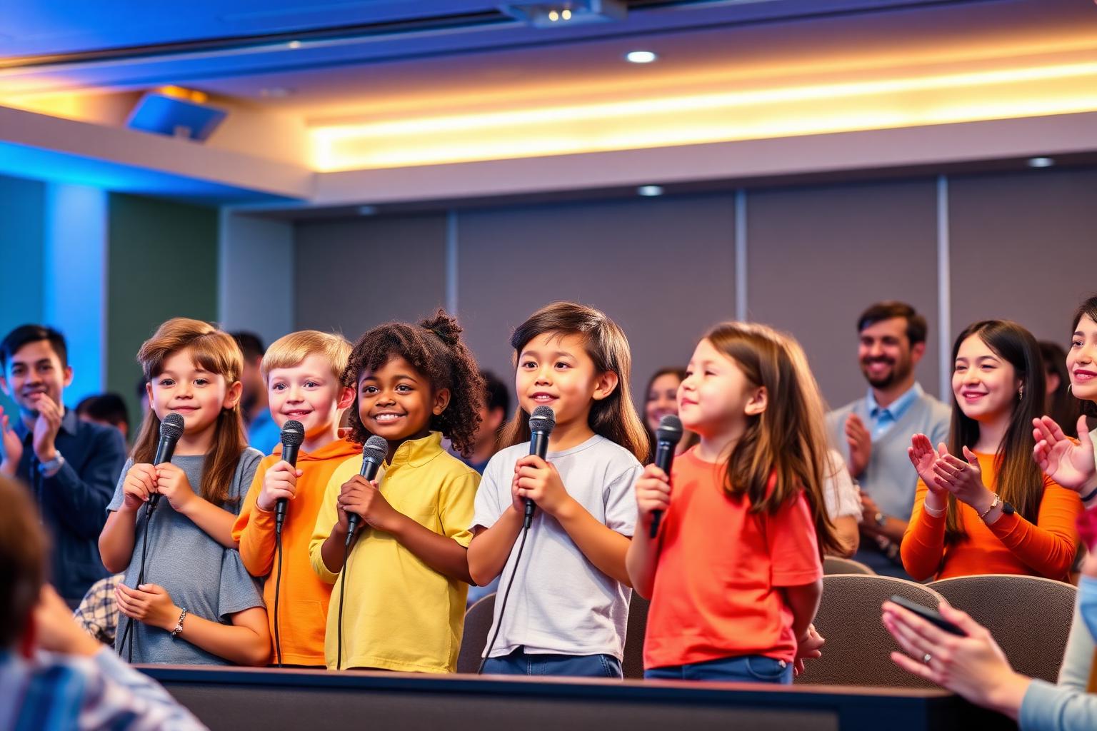 Niños emprendedores en escenario